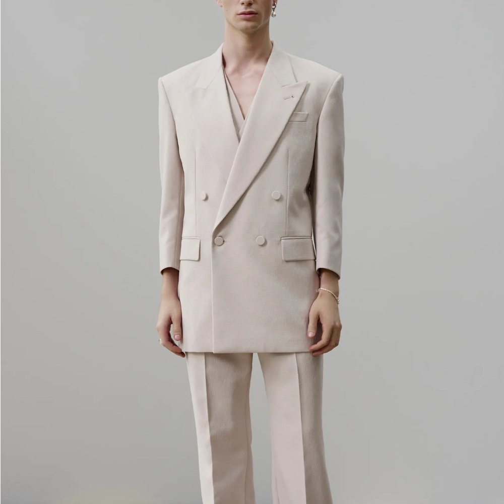 Authentic Gucci Men's Ivory Double-Breasted Blazer Suit